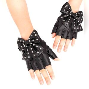 Leatherette Studded Bow Gloves